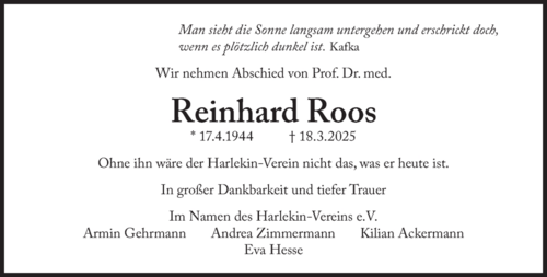 Traueranzeige für Prof. Reinhard Roos